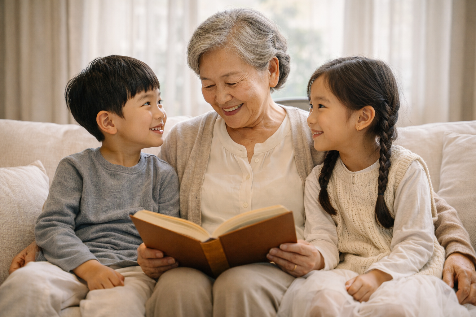 할아버지와 손주가 대화하는 모습